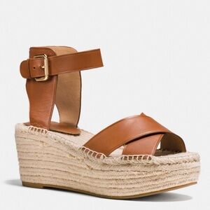 Coach ‘Primrose’ Brown Leather Espadrille Buckle Sandals, Size 7.5